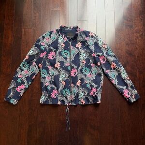 Banana Republic Bird Print Drapey Women’s Bomber Jacket in navy Size Medium